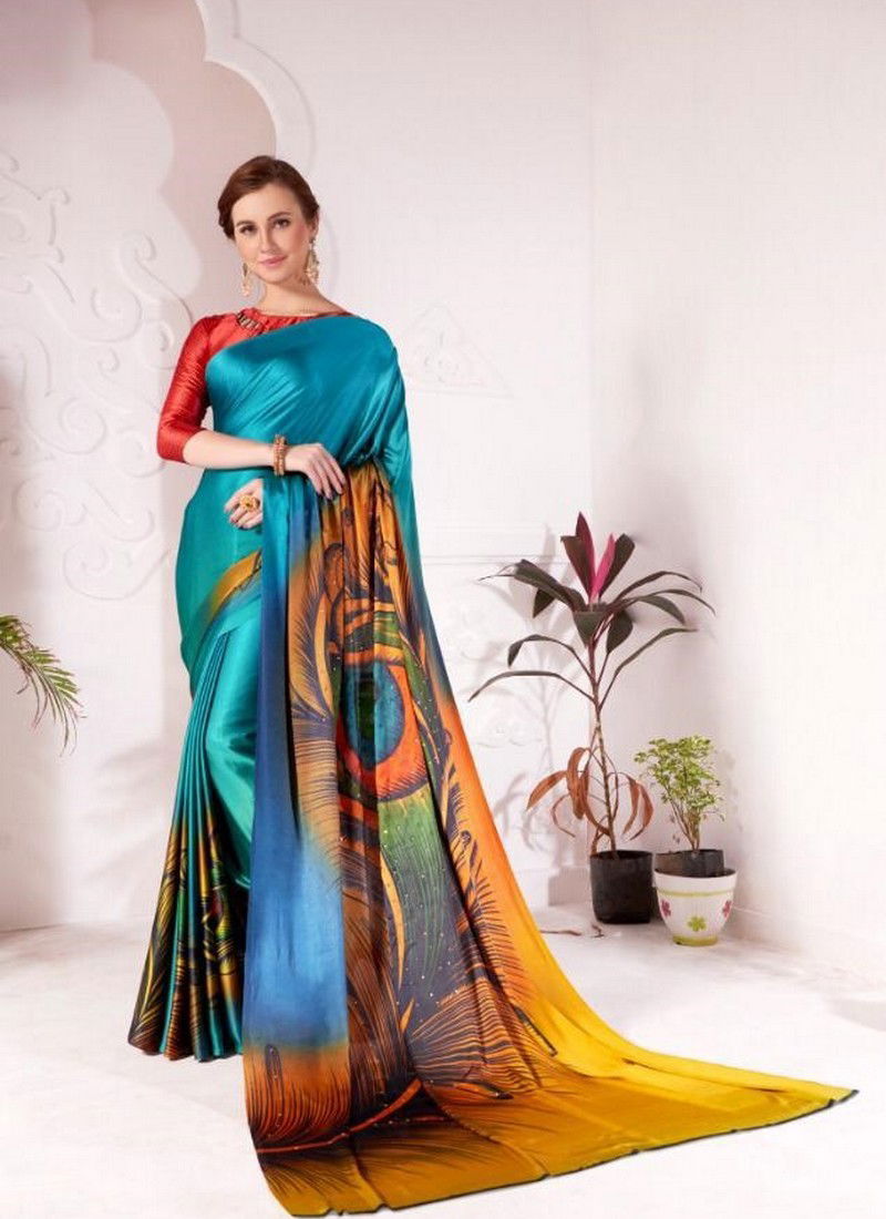 MINTORSI MOR PANCH Designer Latest Fancy Casual Wear Satin Silk With Print And Stone Diamond work Saree Collection